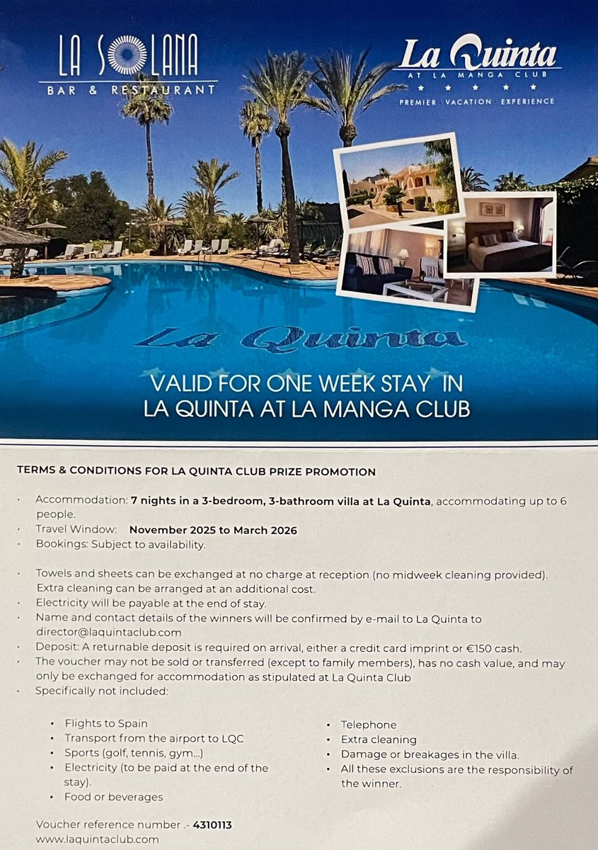 🚨WIN A WEEK IN SPAIN🚨

Proud to be supporting The Carrot Sports Society, for Cardiomyopathy and St Peter’s Hospice🧡

Some great prizes to be won, but our headline prize is a holiday in Spain!

Support the cause, tickets can be purchased before or at Hangstones on Saturday