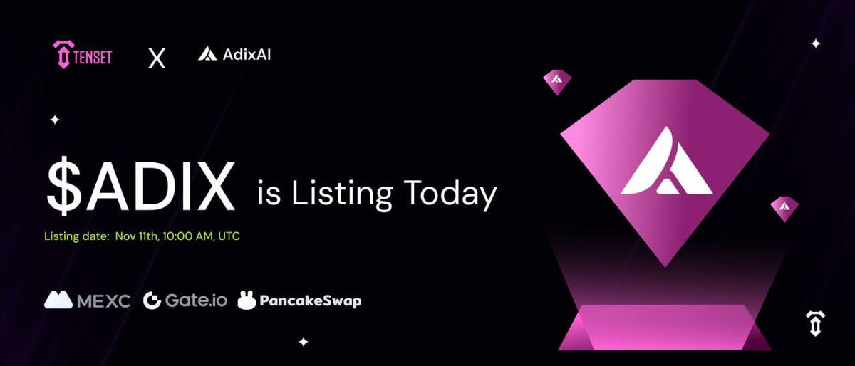 0x_amaran's tweet image. The wait is over! 💥

Launch of $ADIX is TODAY 🚀

🎯 Trading goes live at 10AM UTC on:
🔹 Gate
🔹 MEXC
🔹 PancakeSwap

FCFS round ✅ Congratulations to all who joined early!

Claim live soon 👉 presale.adix.world

🚀The AI revolution starts now. 

#ADIX #AdixAI…