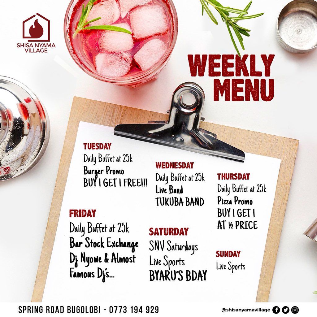 882SanyuFM's tweet image. #AD: Your Week Just Got Tastier at Shisa Nyama Village!
From juicy burger and pizza promos to live bands, DJs, and sports action — there’s something for everyone every day!
📍 Spring Road Bugolobi | ☎️ 0773 194 929
#ShisaNyamaVillage #WeeklyVibes #GoodFoodGoodTimes