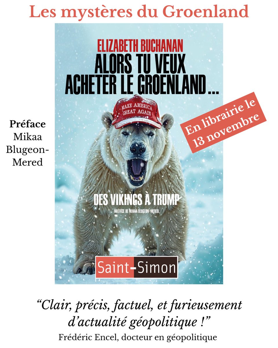 Le Groenland : c’est l’Arctique, les conquêtes, le climat… 
et peut-être le prochain grand choc géopolitique !

<a href="/FredericEncel/">Frédéric Encel</a> 

🌎Alors tu veux acheter le Groenland…

Elizabeth Buchanan
Préface : Mikaa Blugeon-Mered

📅 En librairie 13 novembre

#Groenland #Arctique #Climat