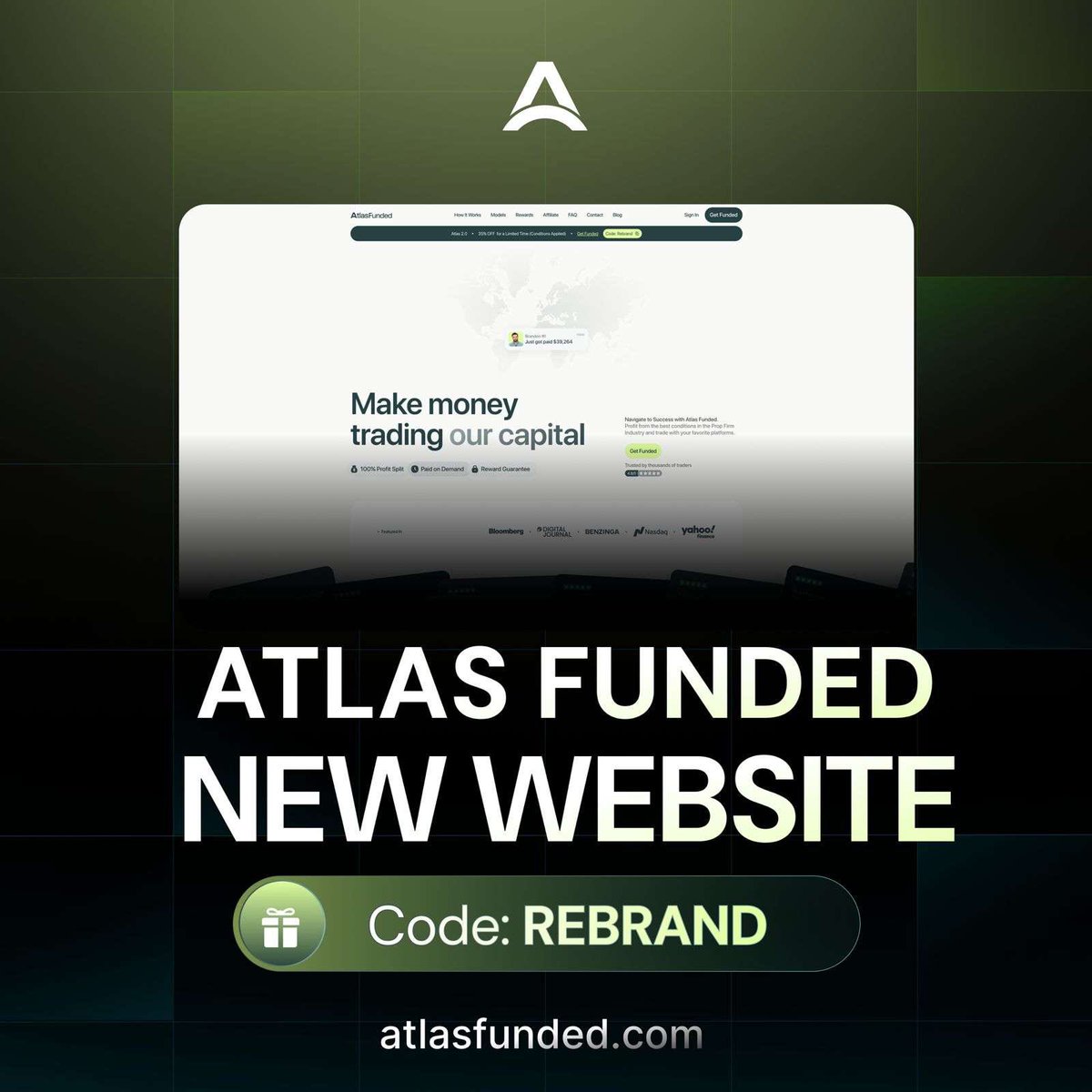 BTFZARVIS1's tweet photo. 🚀 Atlas Funded – Official Rebrand Launch

To celebrate, we’re activating a 35% discount for a limited time.

Use Code: REBRAND

This applies across all evaluations, including Instant and Access accounts.

Explore the new look. Lock in your challenge ➡️ https://t.co/kN8k7SzJky https://t.co/86Wf9CbQMR