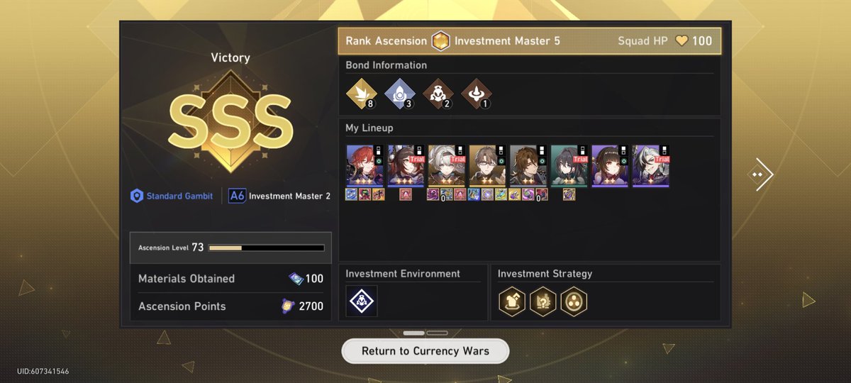 Hyozanru's tweet photo. I got an "Astral Express" start (Himeko &amp; March). But then I got early Break emblem, switch around my main on-field DPS from Acheron > TB > Welt. (My luck on 2 stars Acheron is so bad then midgame TB came around).

The one time i aim for Galaxy Ranger bond but didnt work out. https://t.co/IbTYGLYYkm