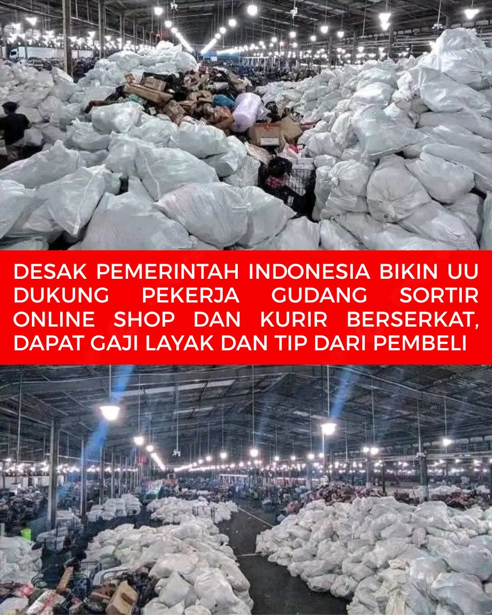 bekalicky's tweet image. Bayangkan pekerja sortir dan kurir paket online shop berserikat terus demo mogok kerja nasional tuntut gaji layak dan tip