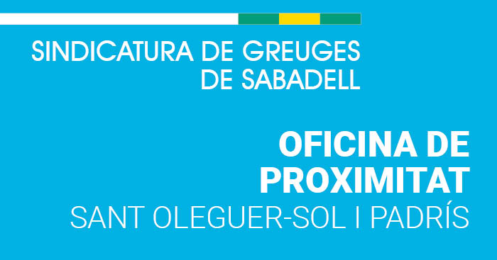 🔹 Atenció! Demà obrirem les oficines de proximitat de Sant Oleguer/Sol i Padrís i Gràcia

📍 Local de l'Associació de Veïns al Centre Cívic de Sant Oleguer (Sol i Padrís, 96)
🕘 De 9 a 10h

📍 Local de l'<a href="/AVG_Sabadell/">AVG_Sabadell</a> al Centre Cívic (Pl. del Treball, 1)
🕔 De 17 a 18h