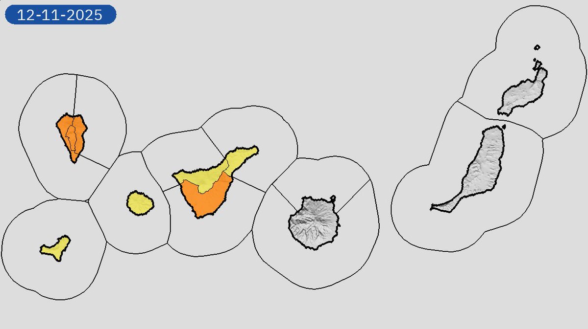 11/11 09:12 AVISOS MAÑANA | Canarias: vientos, tormentas y lluvias. Nivel máximo de aviso: naranja.
Actualizaciones en aemet.es/es/eltiempo/pr…