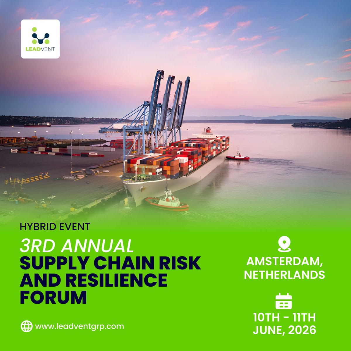 Join Us for the 3rd Annual Supply Chain Risk &amp; Resilience Forum!

Date: 10th – 11th June, 2026  Venue: Amsterdam, Netherlands

-bit.ly/4ga1Qdc

#SupplyChainResilience #RiskManagement #SupplyChainInnovation #FutureOfSupplyChains #SupplyChainVisibility #Energy