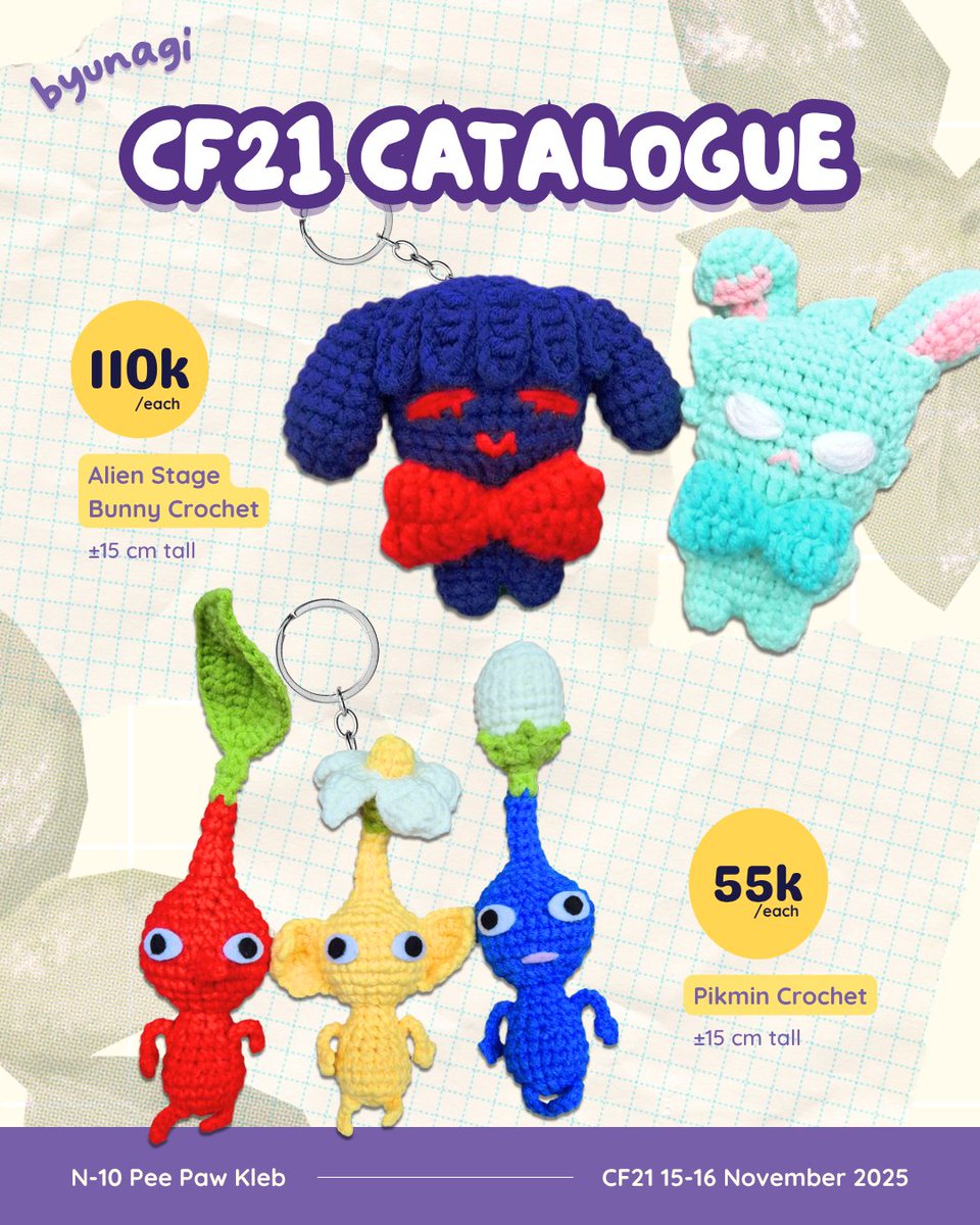 byunagi's tweet photo. [❤+🔃 appreciated!]

HAII! i'll be attending #comifuro21 on both days! find me at N-10 "Pee Paw Kleb"👋
📌 OTS only

Fandom: Alien Stage, Genshin Impact, Crochet, Pikmin
#comifuro21catalogue  #cf21catalogue https://t.co/n2LEHOh67B
