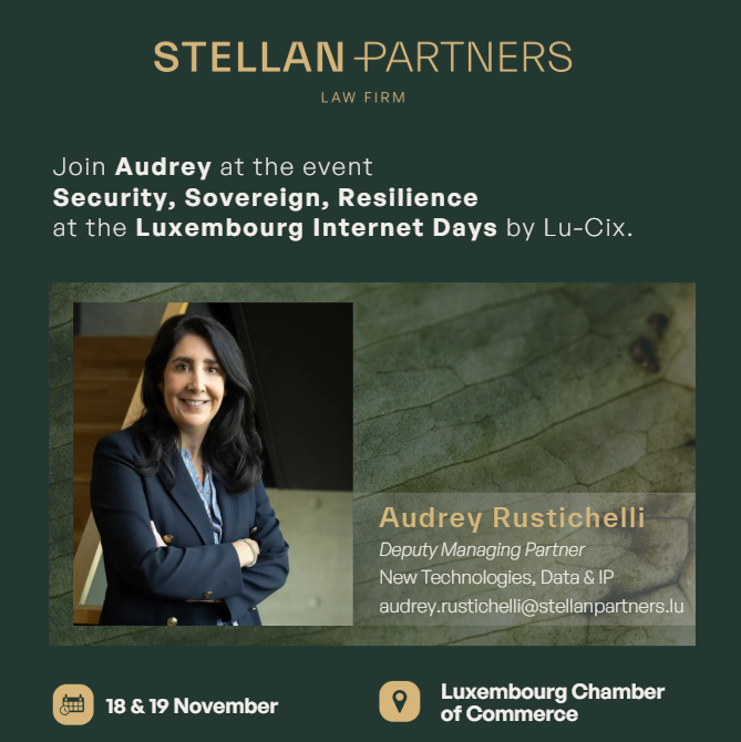 StellanPartners's tweet photo. Audrey Rustichelli will be speaking at the Luxembourg Internet Days, at the Chamber of Commerce, on November 18 &amp; 19.

Free registration here: https://t.co/6ru77PCB8F

#stellanpartners #luxembourg #lawfirm https://t.co/9MlnXjXb79