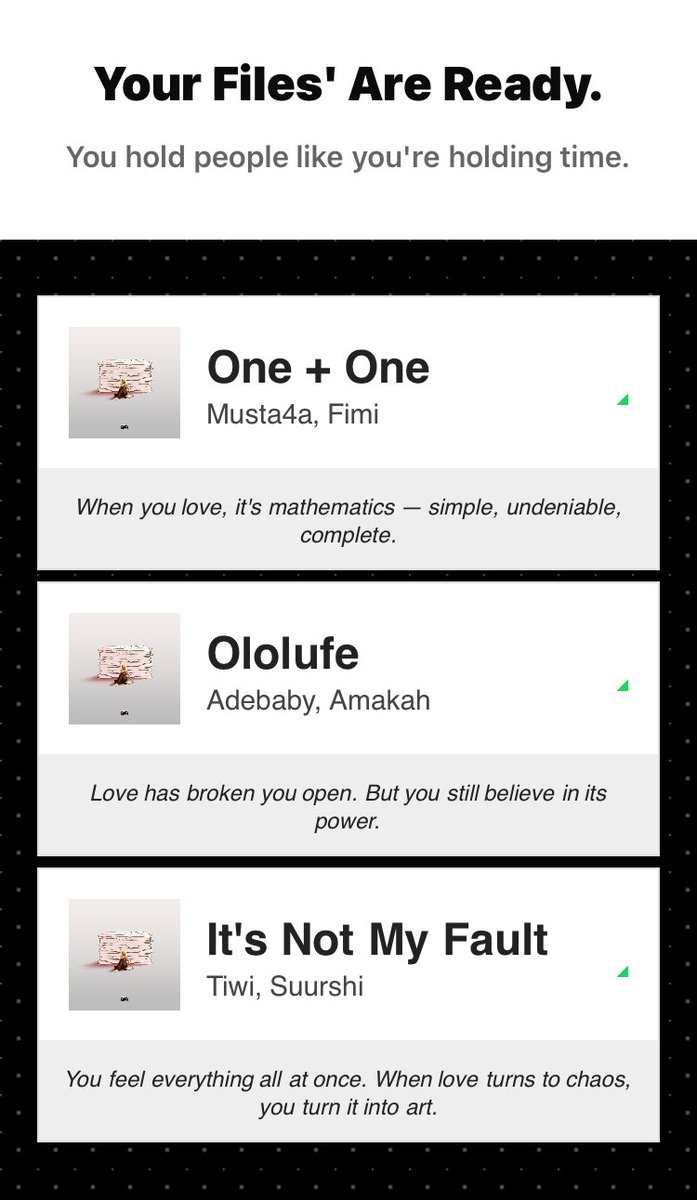 I just discovered my love story through songs! Check out What's in Your FILES? ❤️

cosamote.com/quiz/

⁦<a href="/cosamote/">cosamote.</a>⁩ ⁦<a href="/emaxee_/">emaxee.</a>⁩