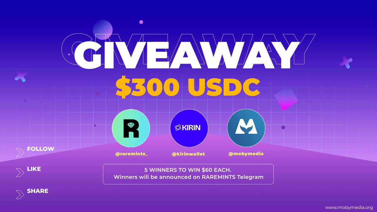 mobymedia's tweet image. #GIVEAWAY ALERT!🚨🎉

We&apos;re partnering with @raremints_ for a $300 $USDC GIVEAWAY! (5 winners receive $60 each)🎁

Unlock early alpha: trending news, token picks &amp;amp; exclusive airdrops from @raremints_.

To enter:
✅Follow @raremints_, @kirinwallet &amp;amp; @mobymedia
✅Join TG:…
