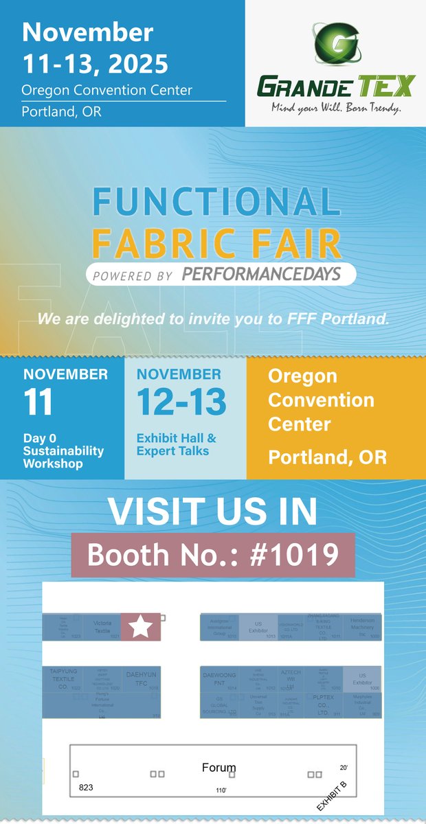 GrandetexL's tweet image. We’re heading to FUNCTIONAL FABRIC FAIR Portland 2025!
Discover our latest innovations in Performance × Comfort × Sustainability fabrics.

Nov 11–13, 2025
Portland, USA | Booth #1019
functionalfabricfair.com

#FunctionalFabrics #Sustainability #Sportswear #Grandetex #SECAO