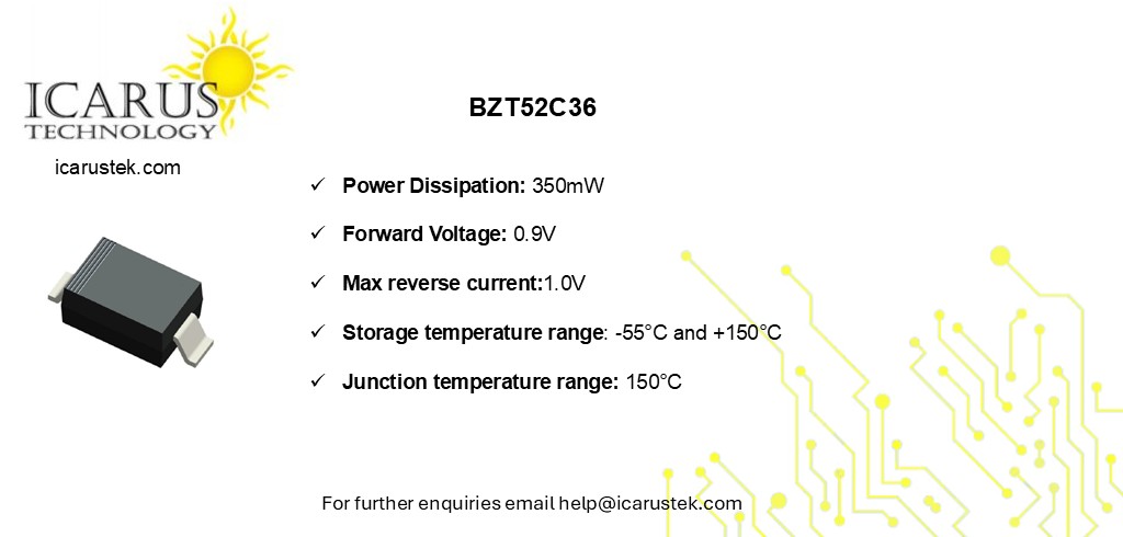 IcarusTechLtd's tweet image. Ensure stable voltage regulation with the BZT52C36 Zener diode. Compact SOD-123, fast response, efficient clamping for smart meter designs.

🖥️ icarustek.com

📩 help@icarustek.com

#Electronics #Semiconductors #PowerDesign #IcarusTechnology #diode #ukmfg #distribution