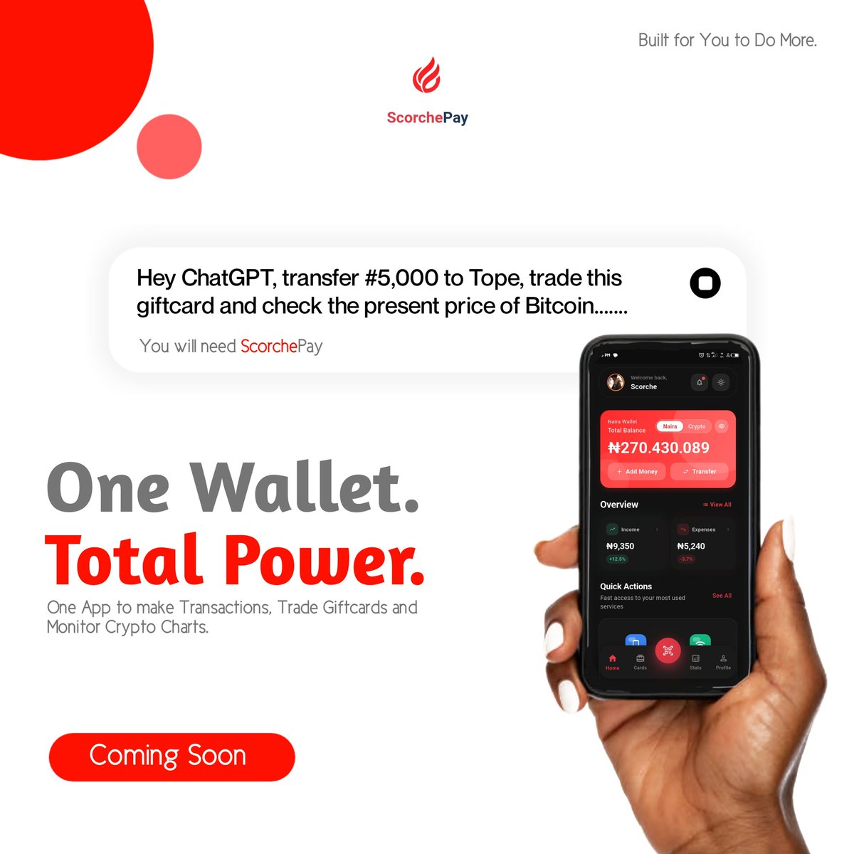 ScorchePay's tweet image. The future of finance doesn't involve juggling. It involves ScorchPay.

We put everything you need—transfers, trading, and tracking—into a single, powerful app. Don't wait for your launch.

#BuiltForYouToDoMore #AIvsReality