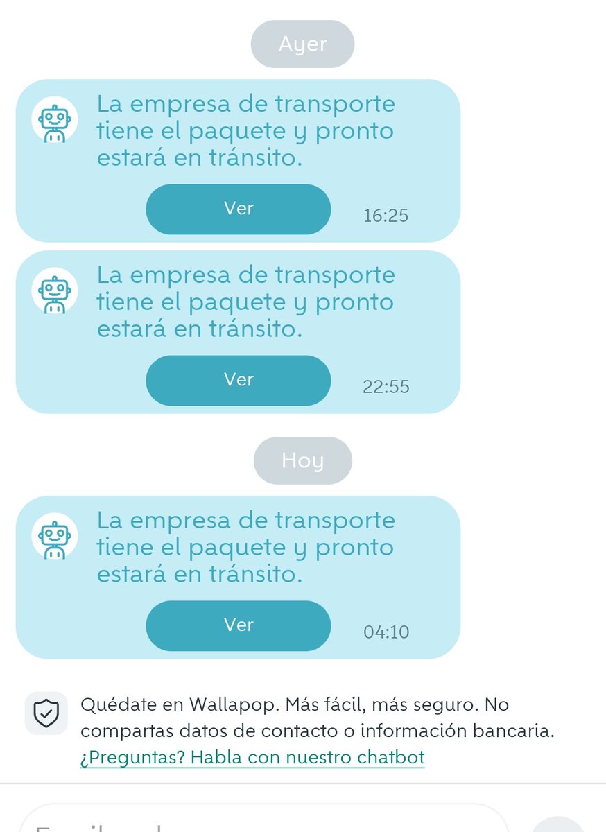 Hola <a href="/wallapop/">Wallapop</a> Me ha quedado muy claro que la empresa de transporte ya tiene el paquete. El mensaje de las 4 de la mañana también me lo ha recordado. ¿Vais a enviar alguno más?