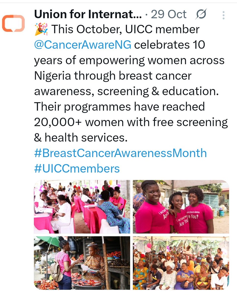 CancerAwareNG's tweet image. Thank you @UICC for the feature! Since 2016, CancerAware has been a proud member of the Union for International Cancer Control, the leading global cancer organisation uniting 1100+ members across 170+ countries to reduce the global cancer burden. 

#CancerAware #UICC #UICCMembers