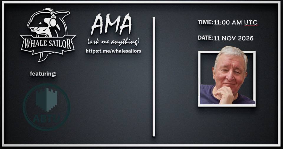 🎙️AMA ALERT 🎙️

<a href="/Abatis_ABTU/">Abatis ABTU</a> x <a href="/whalesailors/">Whalesailors | RWA & Web3 Pioneers</a> 

📍 Venue: WHALESAILORS Telegram ➡️ t.me/whalesailors?l…
📅 Date: NOV 11th, 2025
⏰ Time: 11:00 AM  UTC
🏆 Prizes: 1000  USD

Ask Questions, Give Feedback and share Ideas !