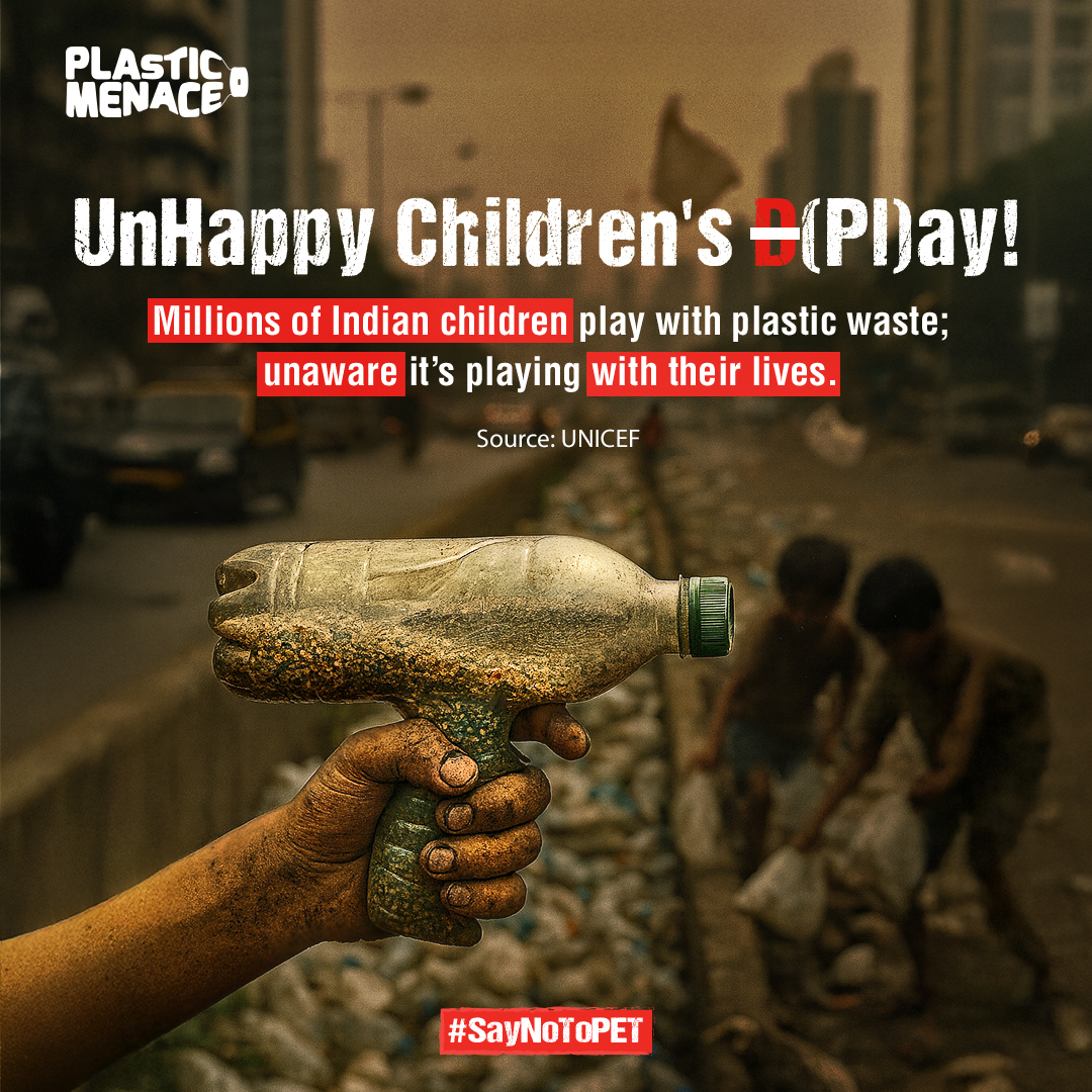 PlasticMenace's tweet photo. Game of Fun or Poison?
Across India, millions of children play with plastic waste, unaware they’re playing with their health.
What begins as innocent fun often ends in silent harm. https://t.co/YCMRcXMwtO