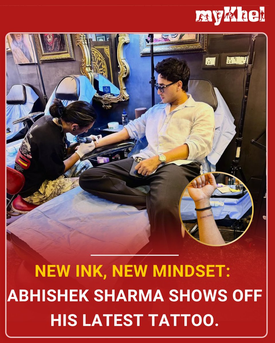 mykhelcom's tweet image. Young batting sensation Abhishek Sharma unveiled his new tattoo, symbolizing his fresh mindset and fearless attitude ahead of the upcoming season. Fans are loving the design that perfectly reflects his growth on and off the field.

#AbhishekSharma #NewInk #Cricket #Mindset…