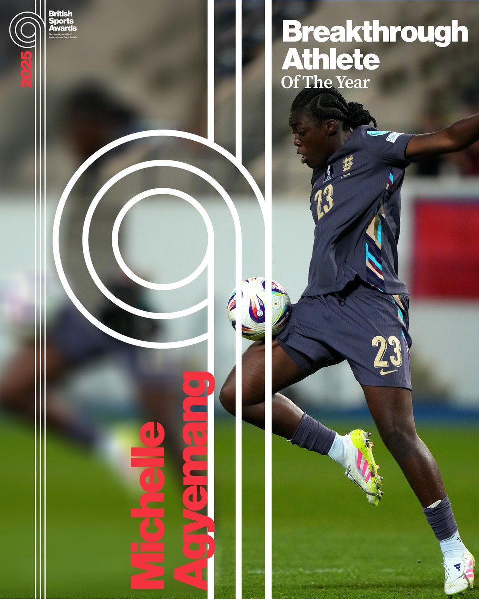 SportSJA's tweet photo. 🏆 Presenting the Breakthrough Athletes of the Year at the SJA British Sports Awards 2025…

Collecting the prize in women’s sport is #Lionesses striker Michelle Agyemang, following her Euro 2025 heroics 

#SJA2025 #SJABritishSportsAwards https://t.co/Y8kLb62S8m