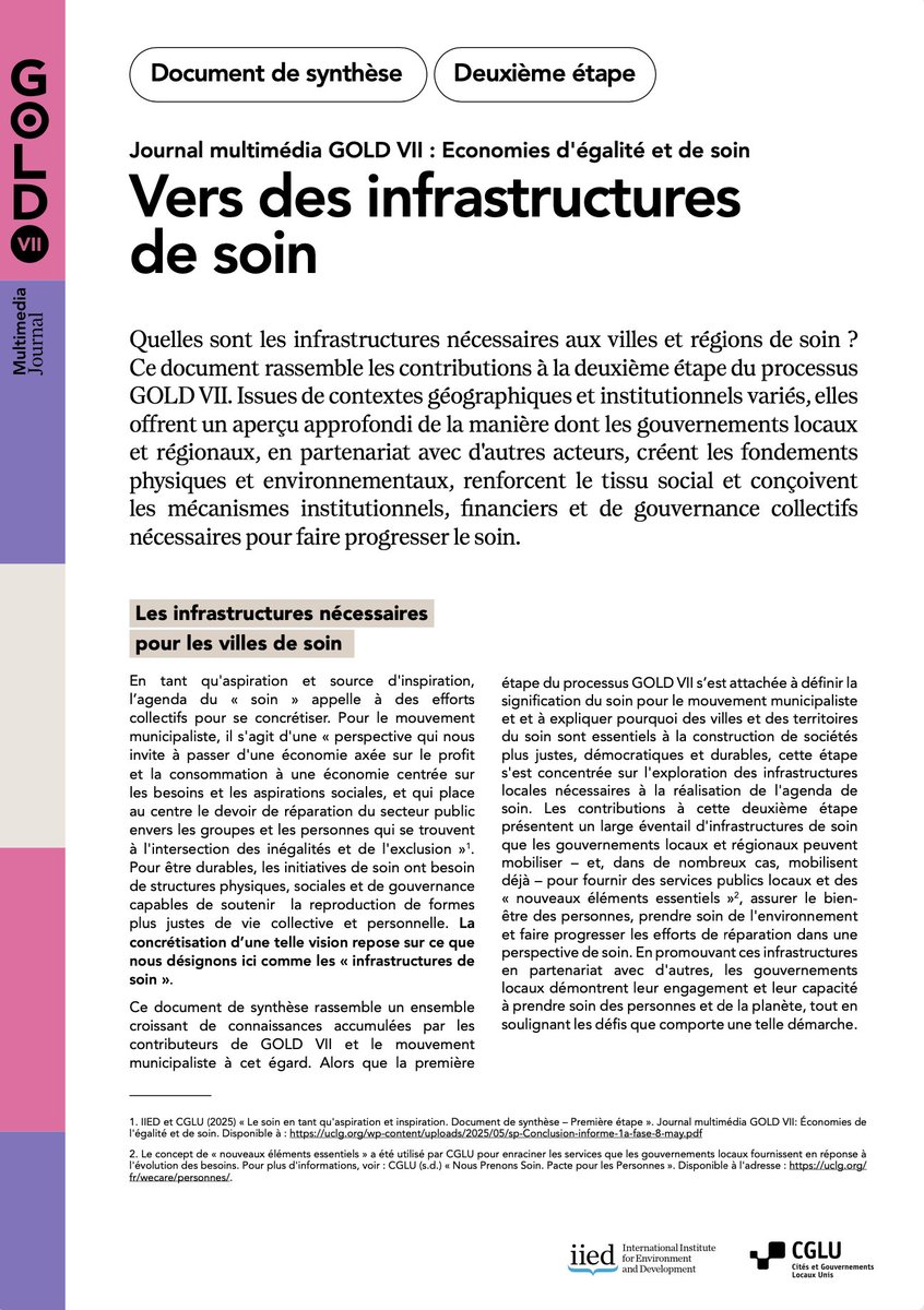 uclg_org's tweet photo. 📍Le document de synthèse phase 2 du #GOLDVII est disponible

💡 Découvrez le rôle clé des #GLRs pour placer le soin au cœur de la gouvernance publique à travers les 22 infrastructures de soin du Journal multimédia GOLD VII

🔊 Par @IIED et @uclg_org

➡️ https://t.co/Scr8vUU1lS https://t.co/lhyifHsY3N