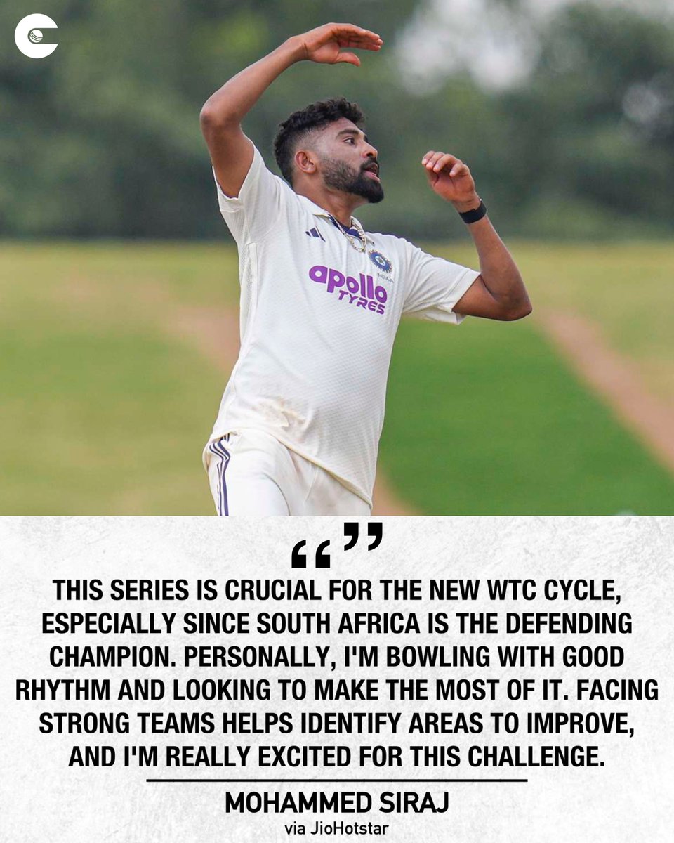 circleofcricket's tweet image. Mohammed Siraj is looking forward to the challenge of facing the WTC champions, South Africa.

#INDvSA #MohammedSiraj #TeamIndia