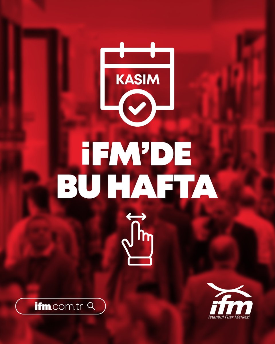 IstFuarMerkezi's tweet image. 🔺İFM, kasım ayı boyunca alanında binlerce profesyoneli ağırlıyor!

Bu haftanın takvimini incelemek için gönderiyi sağa kaydırın. ➡️

Fuarlarla ilgili detaylı bilgi için web sitemizi ziyaret edin: ifm.com.tr

#İstanbulFuarMerkezi #İFM #İFMFuarcılık #Kasım