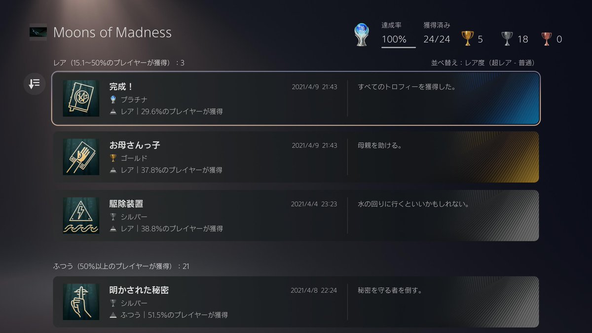 PdX8GqrJ7dzHRxI's tweet photo. #トロコン 100% T0419
#プラチナトロフィー P0455
🎮Moons of Madness #PS4
📅取得日2021/04/09
⭐難易度★★☆☆☆
💖好き度★★☆☆☆
⏱️プレイ時間5H
📝感想:火星探索ADV。同じテーマだと’25.9月ゲームカタログ入りのThe Invincibleの方が面白いですすみません。
#MoonsofMadness https://t.co/DZTaENh8Qy