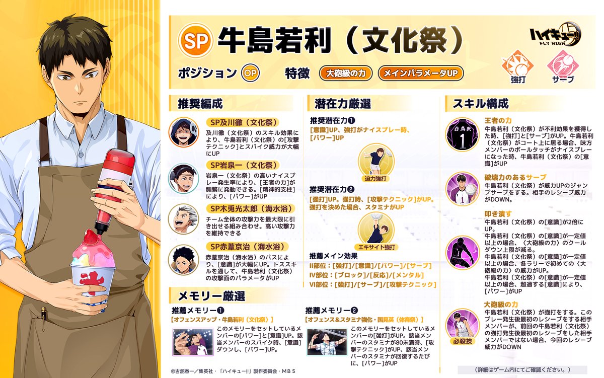 SPメンバー紹介📝】 SPメンバー「#牛島若利（文化祭）」をご紹介します