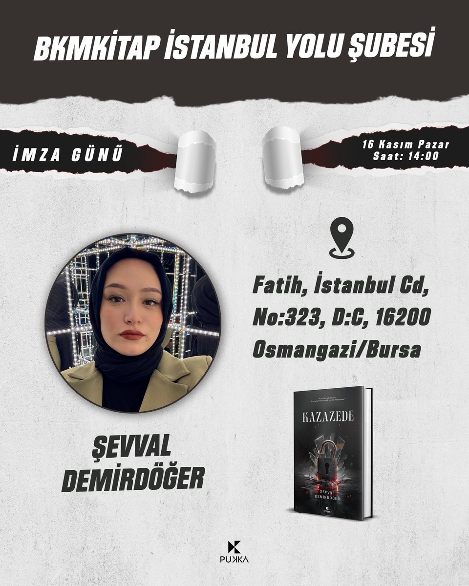 pukkayayinlari's tweet photo. Şevval Demirdöğer 16 Kasım Pazar günü saat 14.00’da Bkmkitap İstanbul Yolu Şubesi’nde sizlerle buluşmak ve kitaplarınızı imzalamak için geliyor.✨

#pukkayayınları #şevvaldemirdöğer #bkmkitap #imzagünü @authsevvy https://t.co/vtdXtKttv3