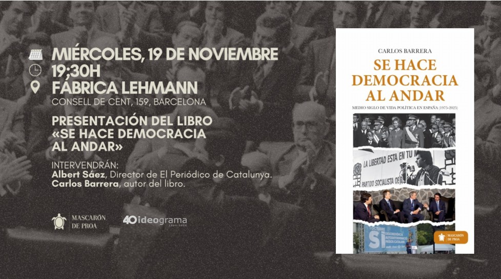 #AGENDA Miércoles 19.11., a las 19:30h, presentación del libro de <a href="/carlbarrera/">Carlos Barrera</a> 👉  𝑺𝒆 𝒉𝒂𝒄𝒆 𝒅𝒆𝒎𝒐𝒄𝒓𝒂𝒄𝒊𝒂 𝒂𝒍 𝒂𝒏𝒅𝒂𝒓 t.ly/qwEb9

🗣️ El autor conversará con <a href="/albertsaezc/">Albert Sáez</a> en nuestro espacio dentro de la Fábrica Lehmann de #Barcelona.
Entrada libre.