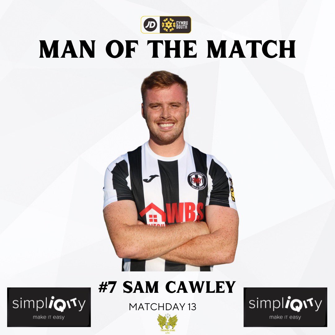 💫 Your MOTM for Matchday 13 v Treowen Stars

#𝟳 𝗦𝗔𝗠 𝗖𝗔𝗪𝗟𝗘𝗬 👏🏻

Sponsored by Simpliqity