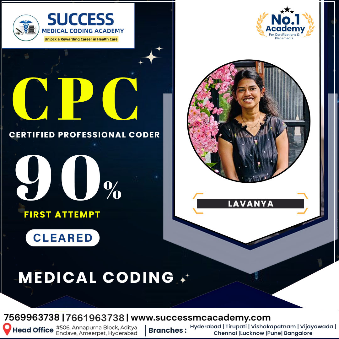 SuccessCoding's tweet image. Heartfelt Congratulations to Lavanya from Success Medical Coding Academy  

For Securing an Impressive 90% in CPC Exam &amp;amp; Clearing it in the First Attempt

We are Truly Honored to have you as part of our Success Medical Academy 

#CPC #Medicalcoder #Bestinstitute #Ameerpet #HYD