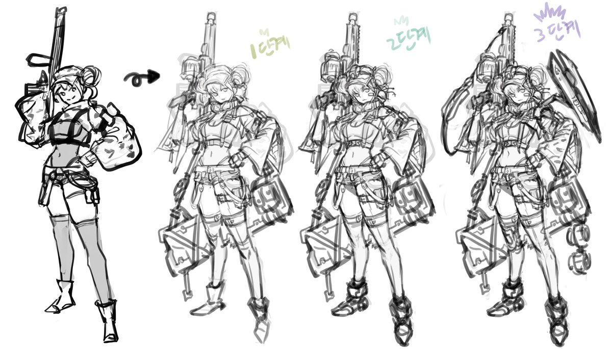 Kcreed11's tweet image. 러프에 디자인 밀도를 서서히 올려가는 과정 피드백 시연 입니다. 
처음 부터 막 막 밀도 있는 그림을 그리기는 정말 힘듭니다. 
점점 아주 적절한 자료 참고와 뇌절 오는 수많은 고뇌로 밀도를 올려가 보는 겁니다.😹