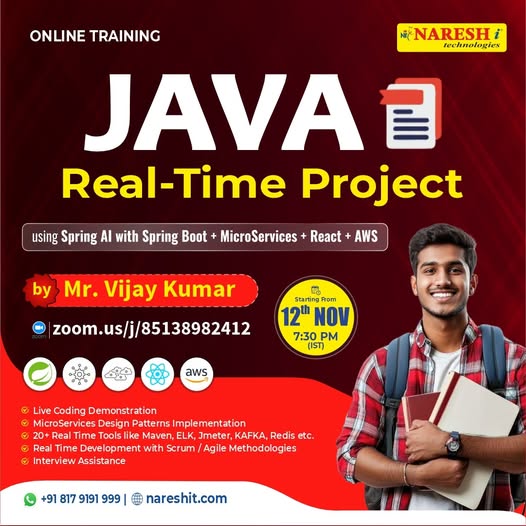 SaiThanai1114's tweet image. Register Now: tinyurl.com/ythn8x9f

💻 Build Real-Time Java Projects — Like a Pro!
✨ Spring AI + Spring Boot + Microservices + React + AWS
👨‍🏫 Trainer: Mr. Vijay Kumar
📅 Starting From: 12th November
🕢 Time: 7:30 PM (IST)

#NareshIT #Java #RealTimeProject #OnlineTraining