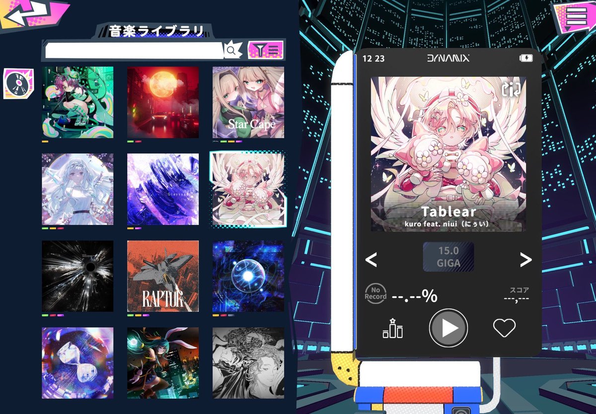 niui_3's tweet image. ▂▅▇ 🌟祝•音ゲー実装🌟 ▇▅▂

『Tablear - kuro feat.niui』

にぅいちゃんが歌唱を務めたボーカル曲！
本日オープンβテスト開始の音楽ゲーム『Dynamix Universe』に登場です🙌

無料解禁曲の中では1番難しい、いわゆる&quot;ボス曲&quot;のようです……！
ぜひ辿り着いて遊んでください！！ #DynamixUV