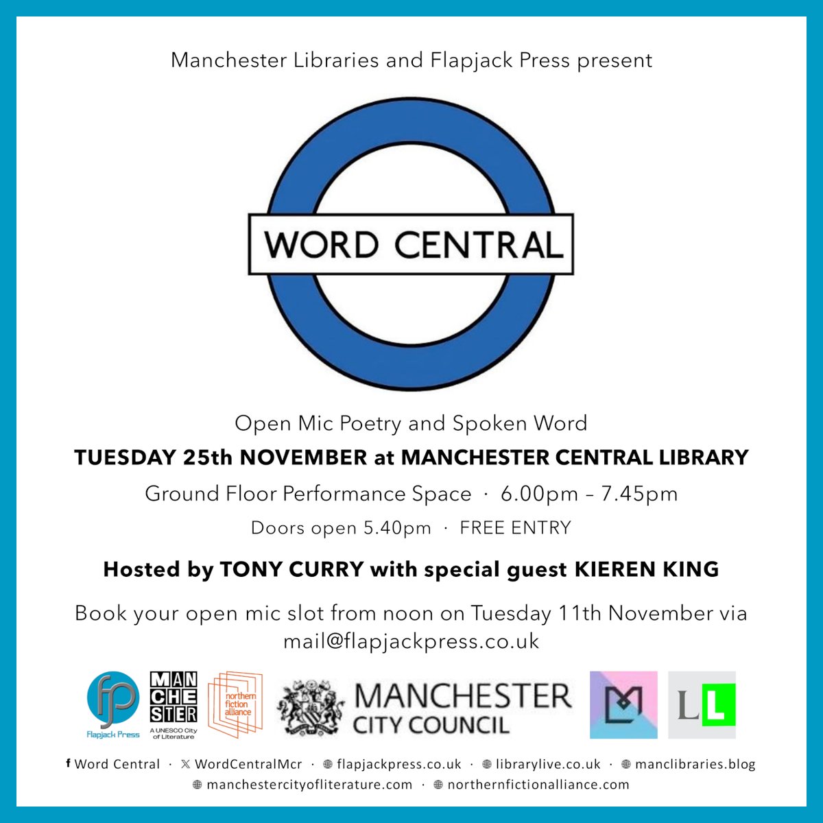 WordCentralMcr's tweet image. Book your open mic slot from noon today.