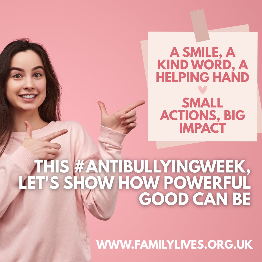 FamilyLives's tweet image. This #AntiBullyingWeek - share a smile 🧡, a kind word 💖 and a helping hand 🫶 to demonstrate the #PowerOfGood  #SmallActionsBigImpact #ChooseKindness #FamilyLives