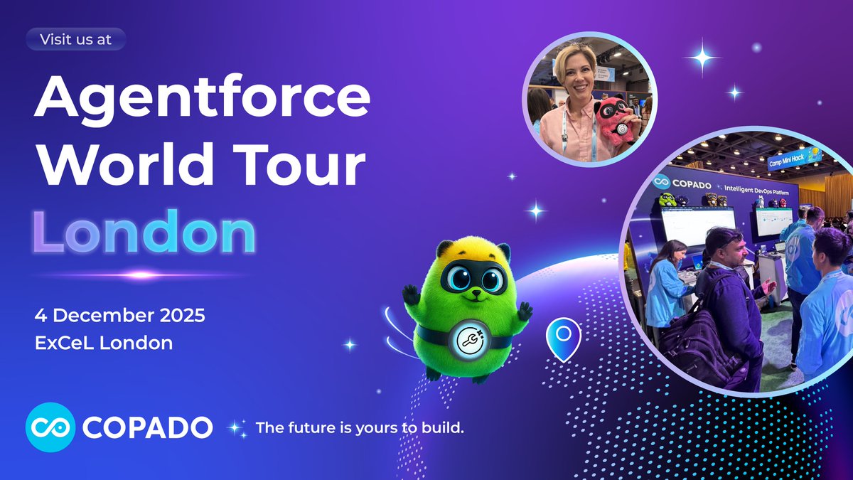 CopadoSolutions's tweet image. Mark your calendar for Agentforce #WorldTourLondon!

Join Copado at ExCeL London on Dec 4 to explore Org Intelligence™, AI-driven testing, and DevOps Agents that help teams deliver faster and smarter.

Don’t miss it: salesforce.com/uk/events/lond…

#SalesforceWorldTour #DevOps #Sponsor