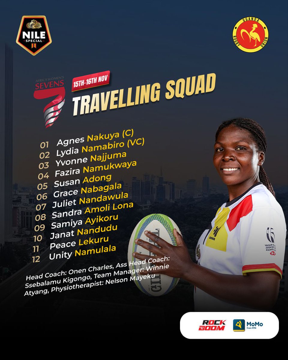 The <a href="/LadyCranesRugby/">Uganda Lady Cranes Rugby</a> Squad for the Rugby Africa Women’s 7s Tournament happening  this weekend in Nairobi | Ngong Road #RAW7s2025 #RugbyKE #RugbyUG 
#EastBeastAdsRugby