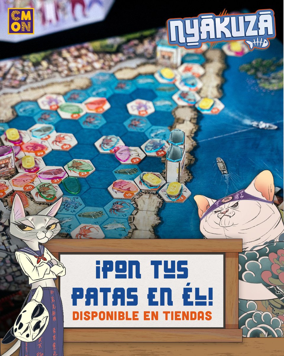 Asmodee_es's tweet image. En Nyakuza, no eres solo un gato, ¡eres el Gato jefe de tu Clan de la Nyakuza, que lucha por el control de la industria pesquera en la bahía de Oki-Yo! 🐟🐾

Puja astutamente, atrapa pescado fresco y supera a tus rivales para construir el primero tu Gran puesto del mercado.…