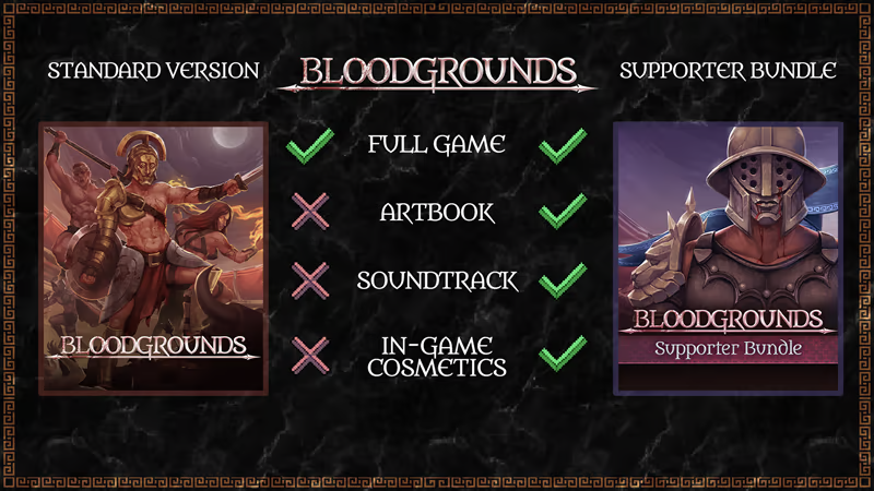 bloodgrounds's tweet photo. Two versions. One fight for glory.
BLOODGROUNDS - Standard Edition or Supporter Bundle.
Choose your path to the arena.
#Bloodgrounds #IndieGame #GladiatorGame #Steam https://t.co/fFPJa8cDpI