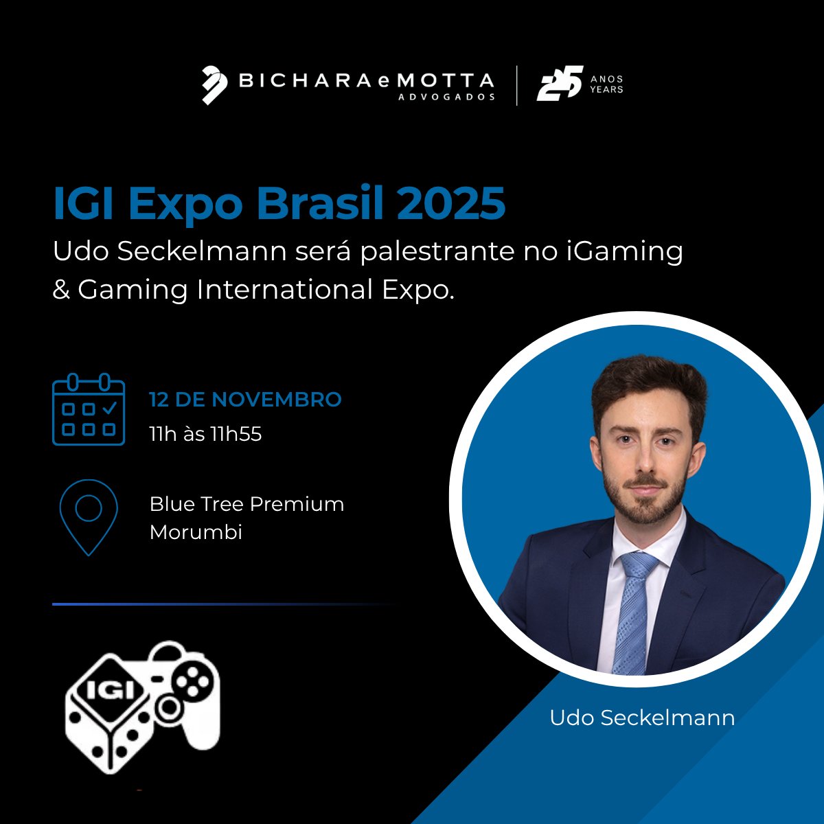No dia 12 de novembro, às 11h, Udo Seckelmann <a href="/USeckelmann/">Udo Seckelmann</a> será palestrante do tema "Estratégias de M&amp;A para Escalar no iGaming”, no iGaming &amp; Gaming International Expo.

O evento será realizado no Blue Tree Premium Morumbi e reunirá líderes do setor de jogos e apostas.

Para