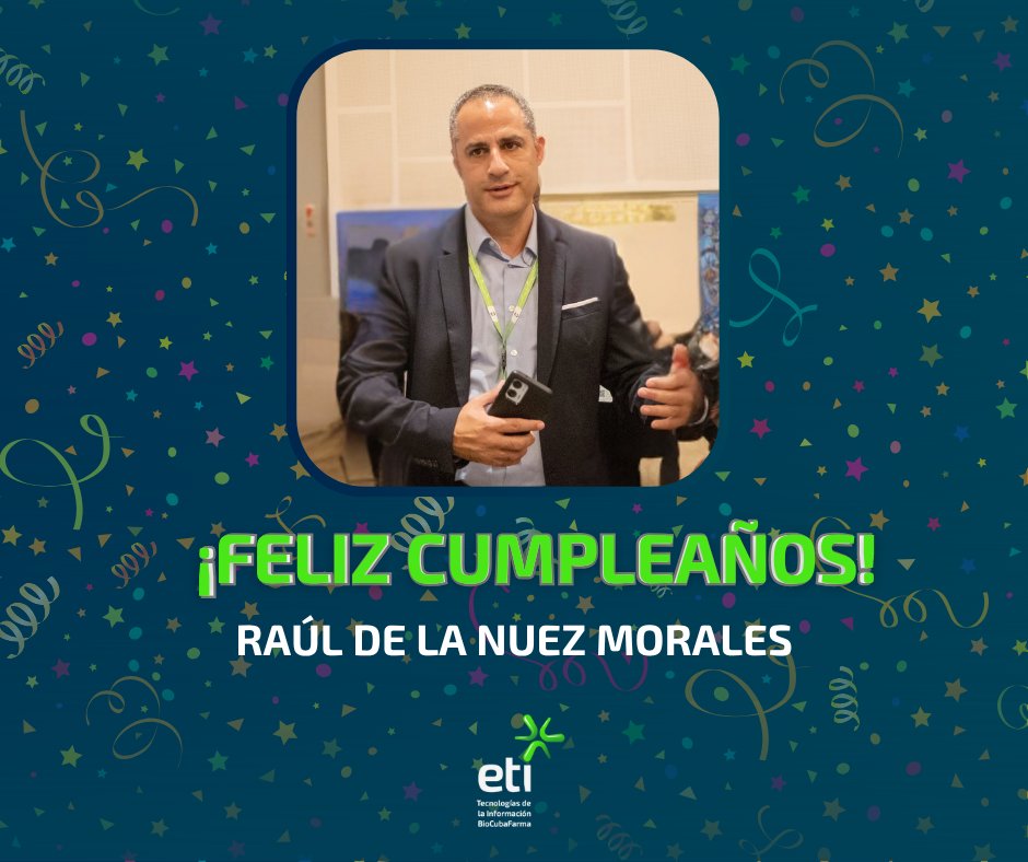 etibiocubafarm1's tweet image. Hoy extendemos una cálida felicitación a nuestro Director General, Ing. Raúl de la Nuez Morales, por su #liderazgo, #compromiso y #entrega constante al desarrollo de la Empresa de Tecnologías de la Información (#ETI).👏✨
