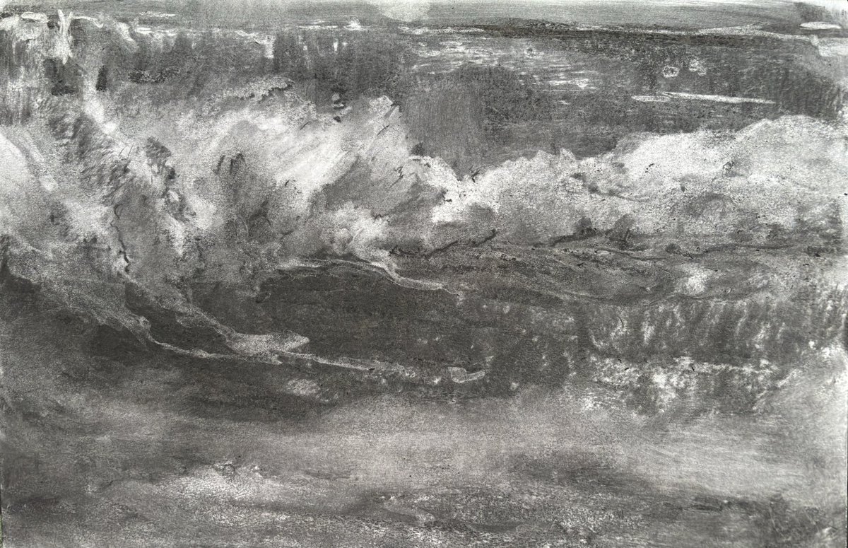 Becca3Artach's tweet image. Charcoal sketching in the car outside school again. #charcoal #seascape #cliffs #aran #inismor #ireland