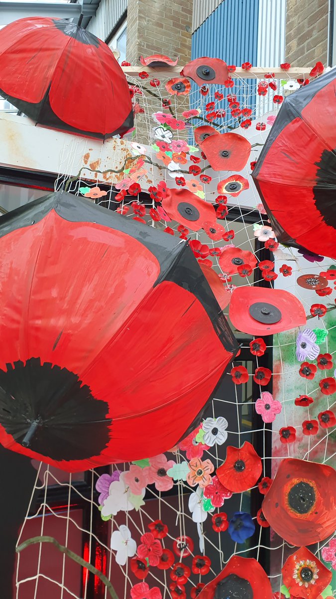 VisualArtsSDCC's tweet photo. Remembrance display in the street #lestweforget #RemembranceDay #poppy # https://t.co/dfkCoIeg6K