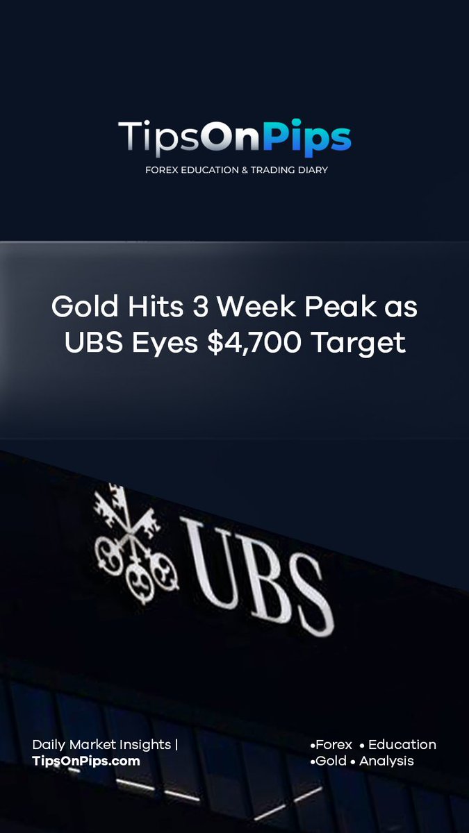 tipsonpips_'s tweet image. Gold climbs to $4,136/oz, extending its rally as markets price in Fed rate cuts and react to persistent trade and fiscal uncertainty.

UBS expects the uptrend to continue toward $4,700/oz, driven by safe-haven demand, rising global debt, and strong central bank buying.

#Gold…