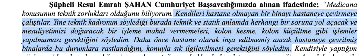 Resul Emrah Şahan'ın rüşvetle suçlandığı bir eylem de bir binanın hastaneye çevrilmesinin deprem riski teşkil etmesi ve bu yüzden hastanenin faaliyetine başlaması için gereken uygunluk yazısını vermemesi, lakin çöp kamyonu alınması sonrasında bu yazıyı verdiğinin iddia edilmesi.