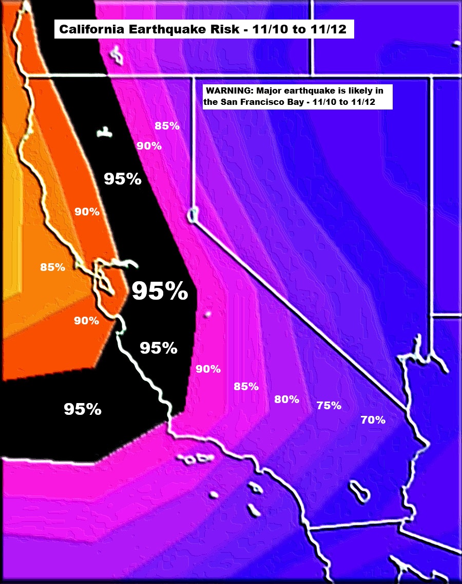 Quakeprediction's tweet image. 24 WARNING !!! - Major earthquake is likely in the San Francisco Bay during the next 24 hours. - Please warn friends and family and prepare for a large earthquake.