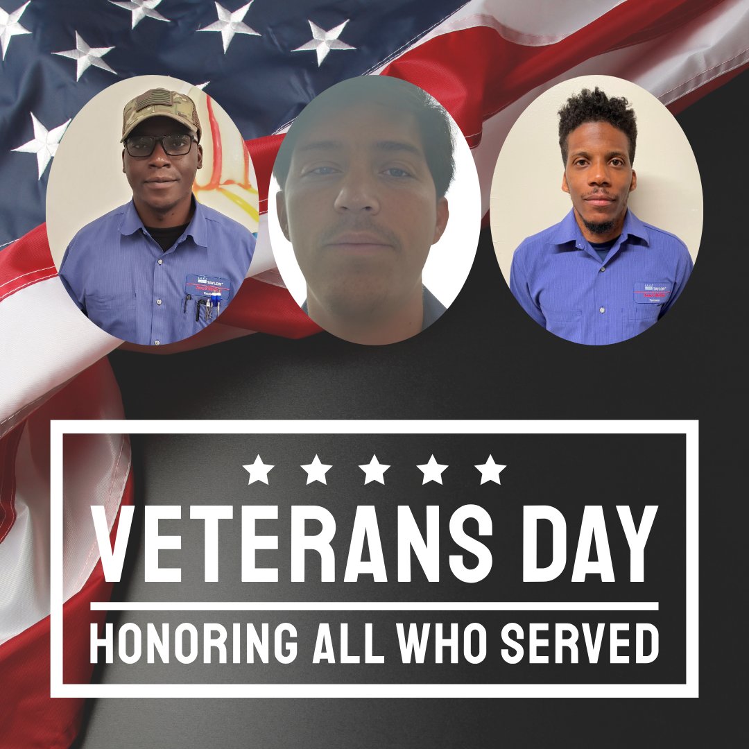 Today, we'd like to take a moment to thank and honor the veterans out there for their service to our country as well as highlight a few of our technicians who are veterans. Thank you to Terrence Jenkins, Frank Houston, and Thomas Pittman for all you've done for this country.