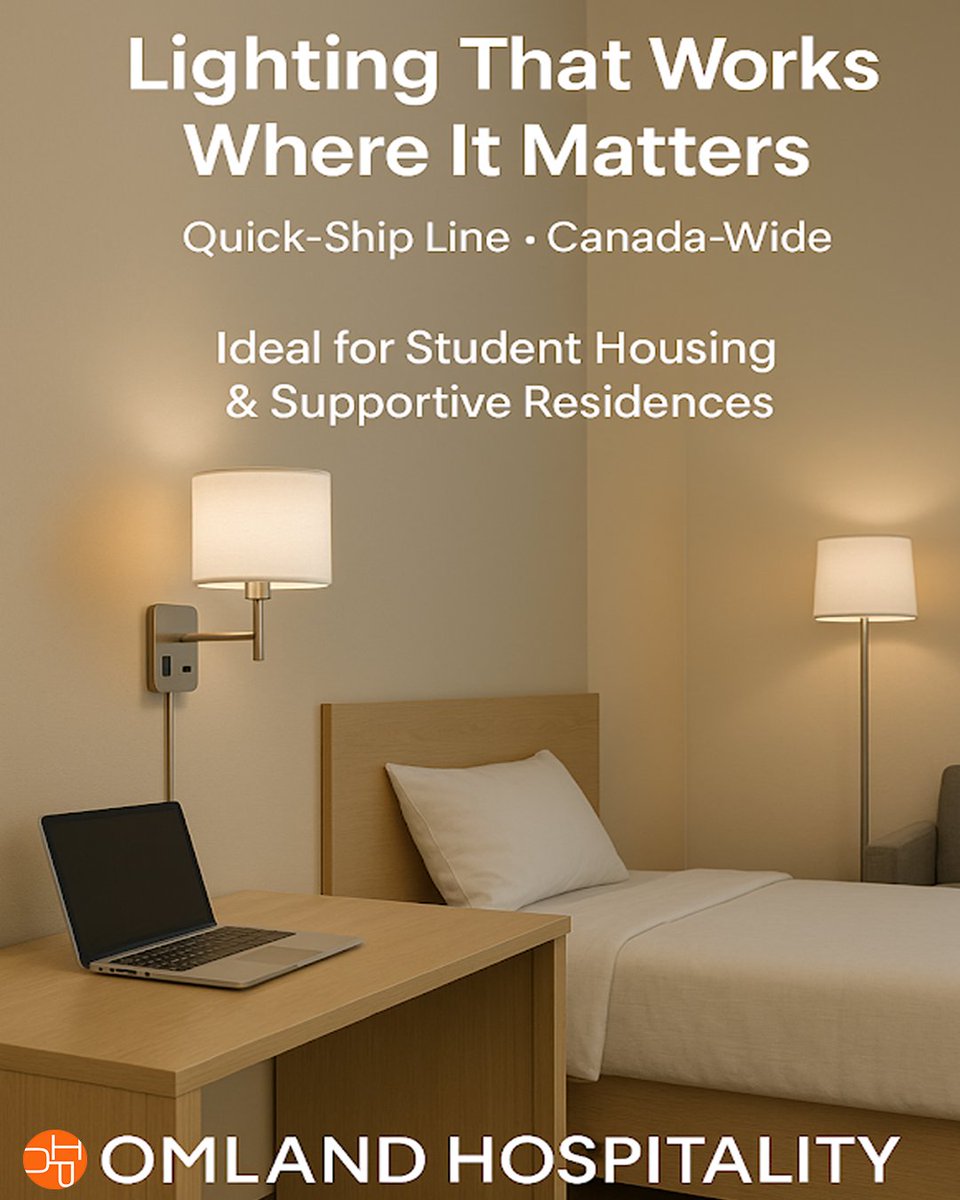 omlandhosp's tweet image. Brighten every space with purpose. Omland Hospitality’s quick-ship lighting line delivers comfort, efficiency and lasting value - ideal for student housing, supportive residences and modern living spaces across Canada.

#OmlandHospitality #MadeInCanada #LightingSolutions